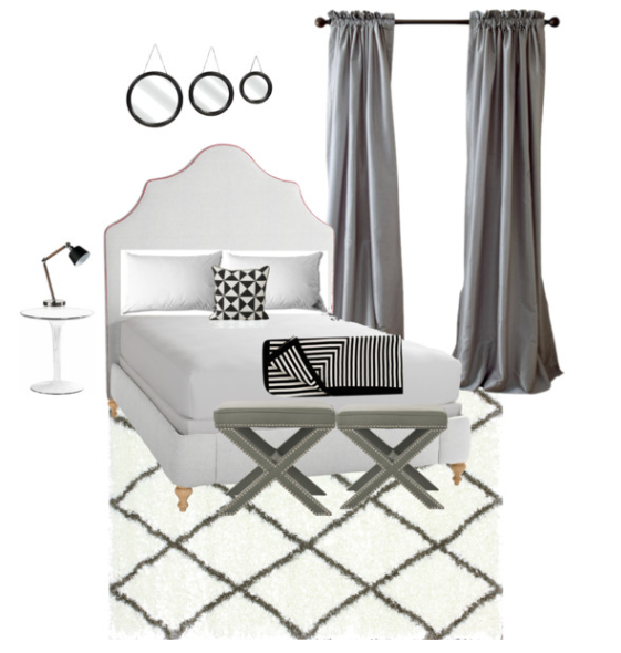 gray and white guest room design