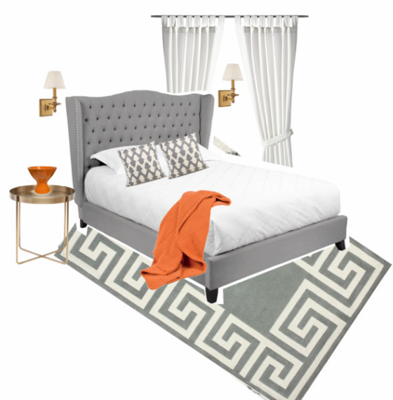 gray orange bedroom design