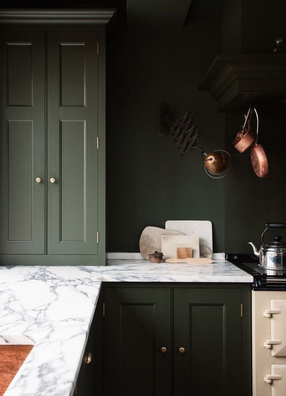 home decor trends 2020 - dark green kitchen cabinets